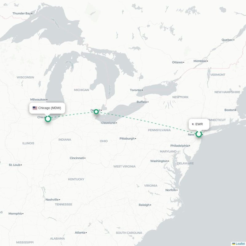 EWR - MDW route map