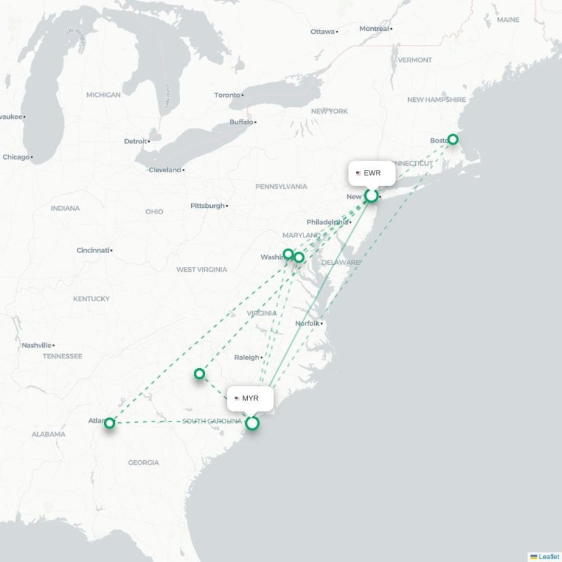 EWR - MYR route map