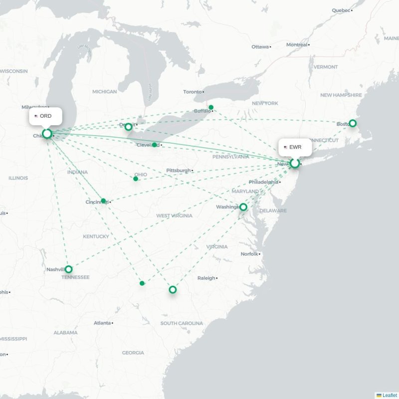 EWR - ORD route map