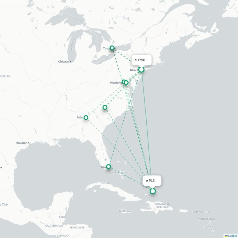 EWR - PLS route map