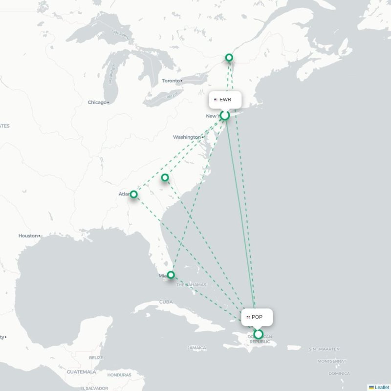 EWR - POP route map