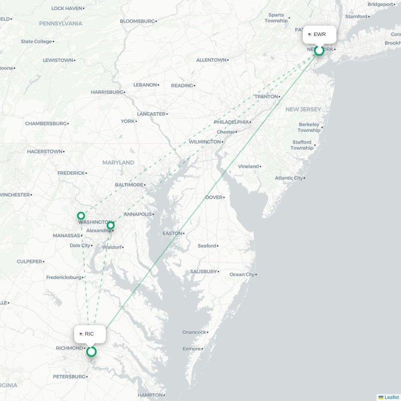 EWR - RIC route map