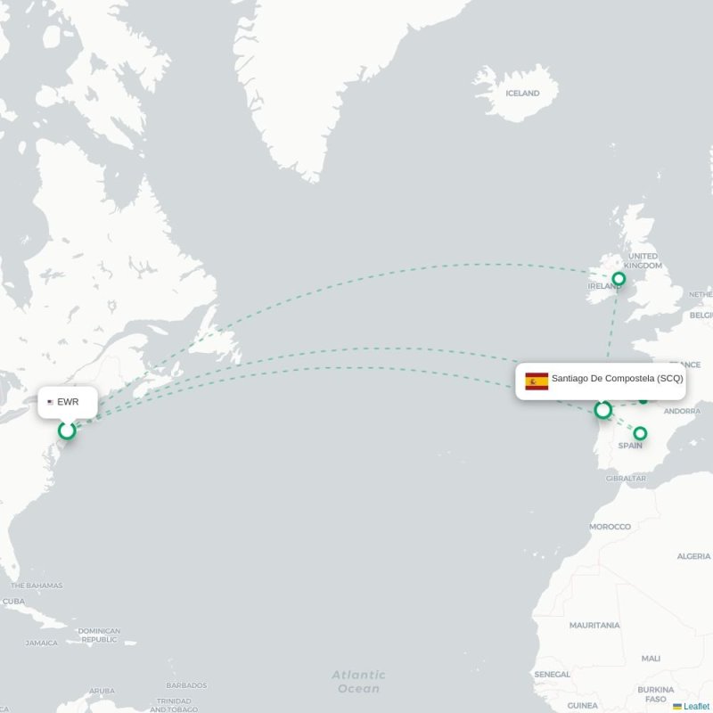 EWR - SCQ route map