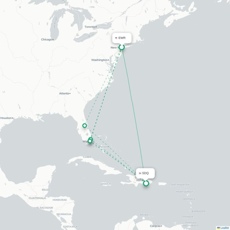 EWR - SDQ route map
