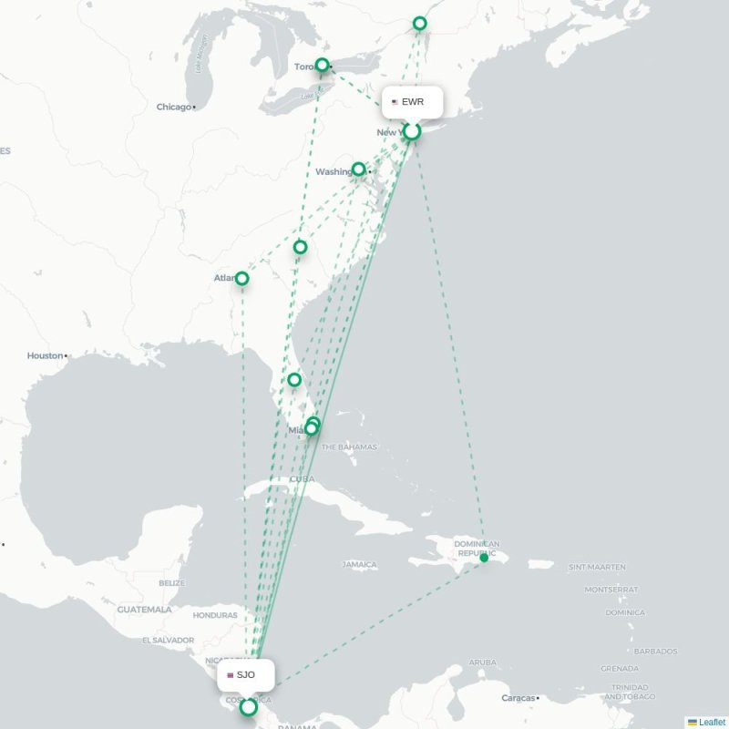 EWR - SJO route map