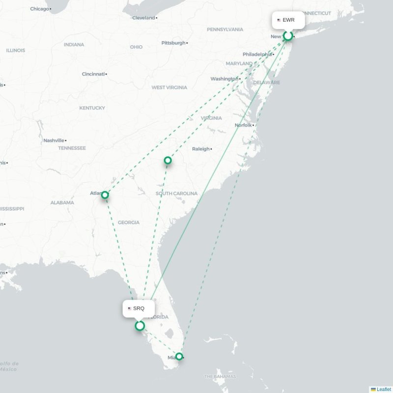 EWR - SRQ route map
