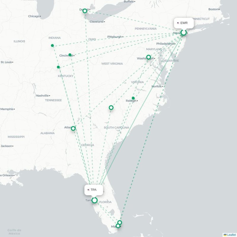 EWR - TPA route map