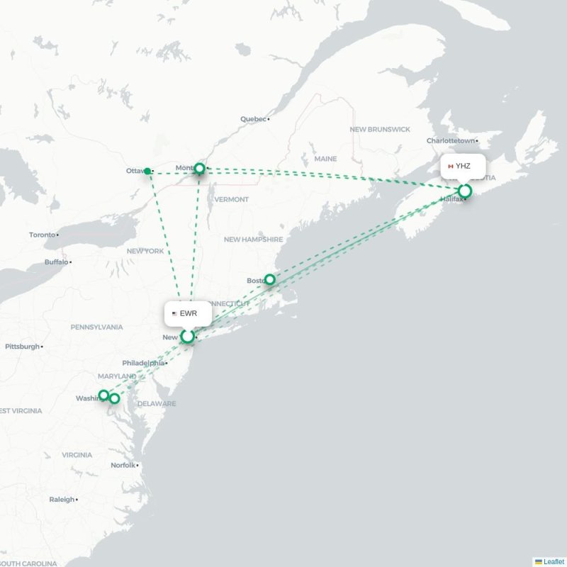 EWR - YHZ route map