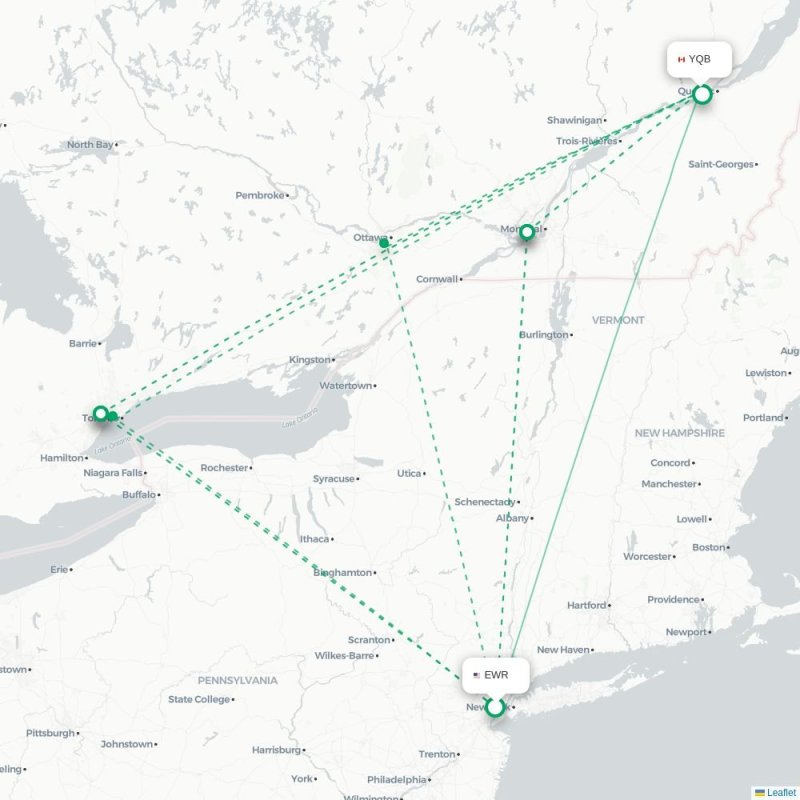 EWR - YQB route map