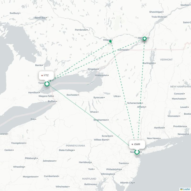 EWR - YTZ route map