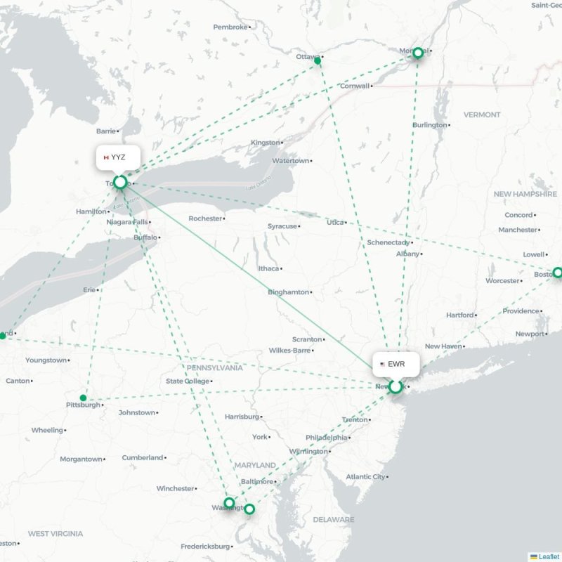 EWR - YYZ route map