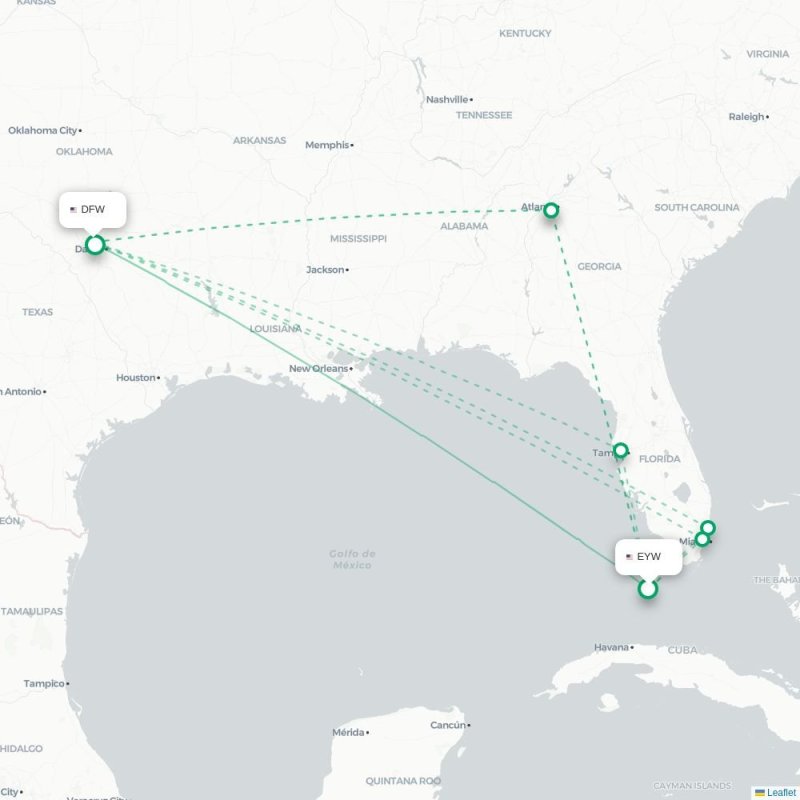 EYW - DFW route map