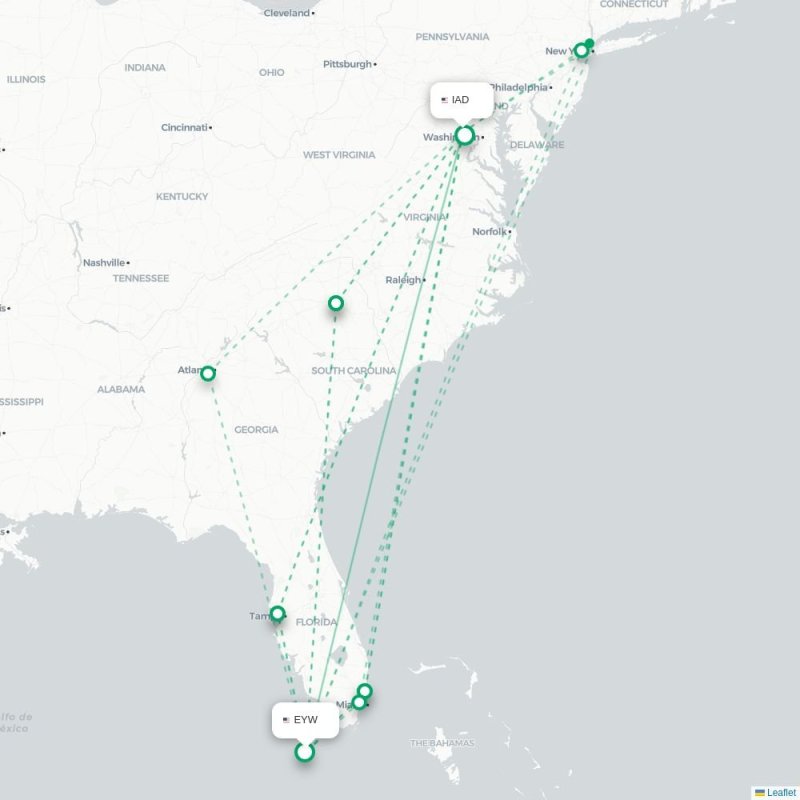 EYW - IAD route map