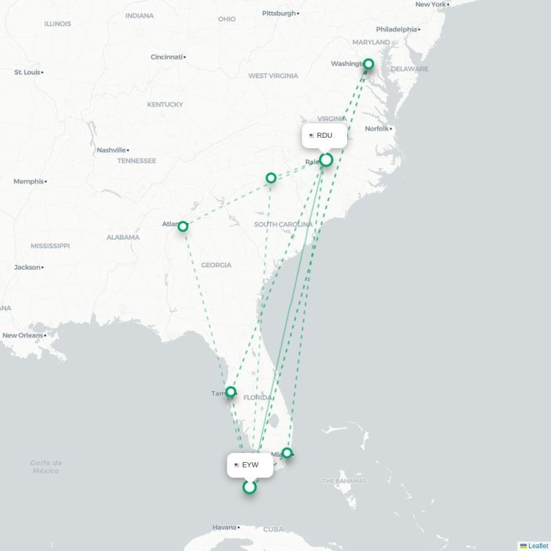 EYW - RDU route map