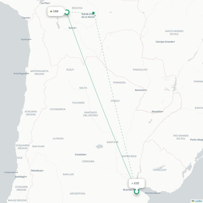EZE - CBB route map