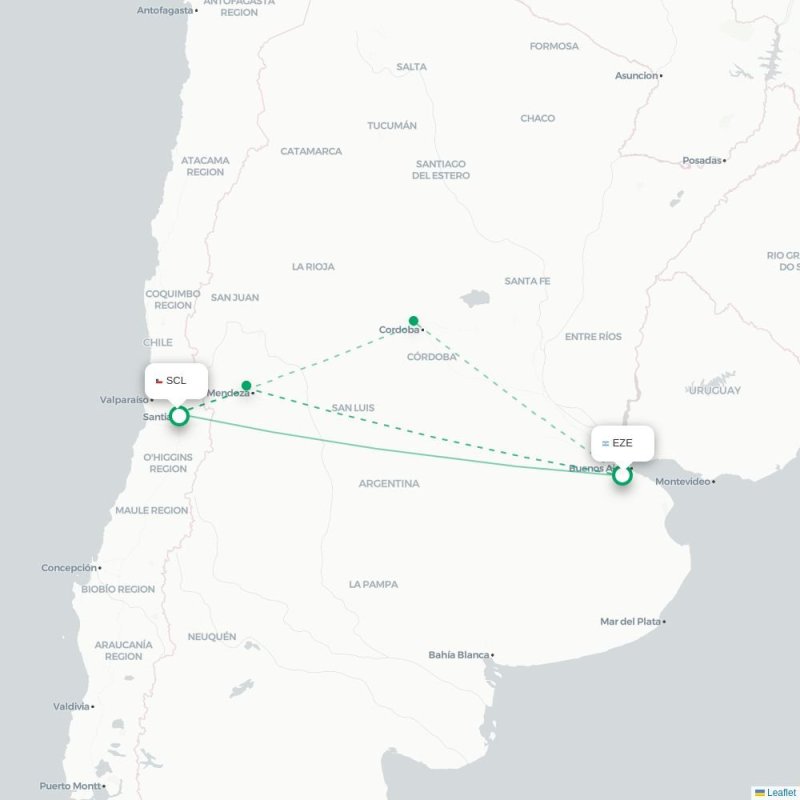 EZE - SCL route map