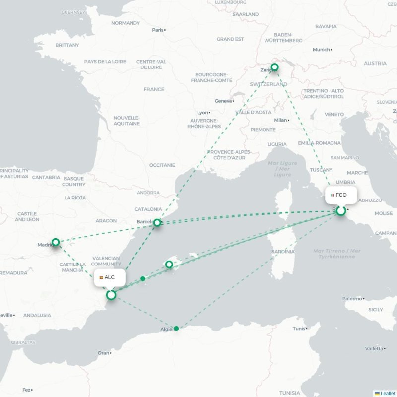 FCO - ALC route map