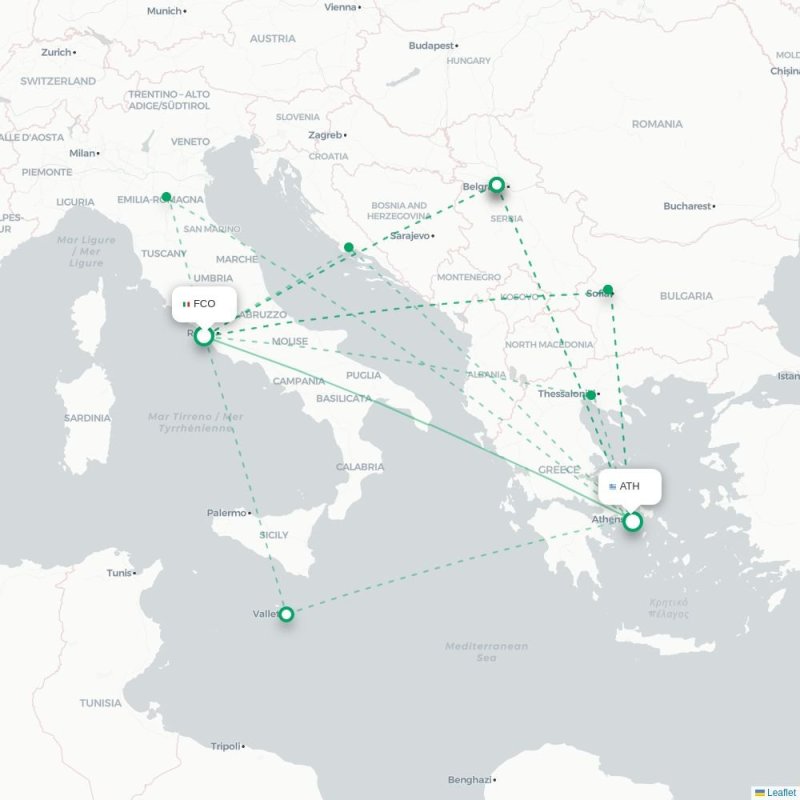 FCO - ATH route map