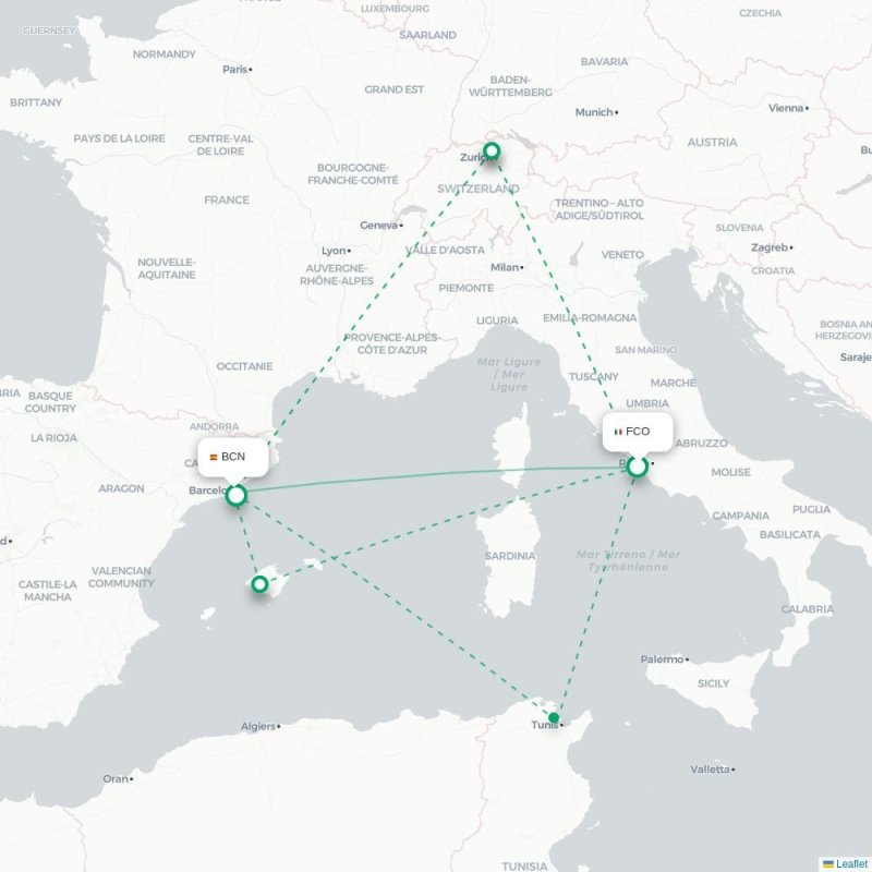 FCO - BCN route map