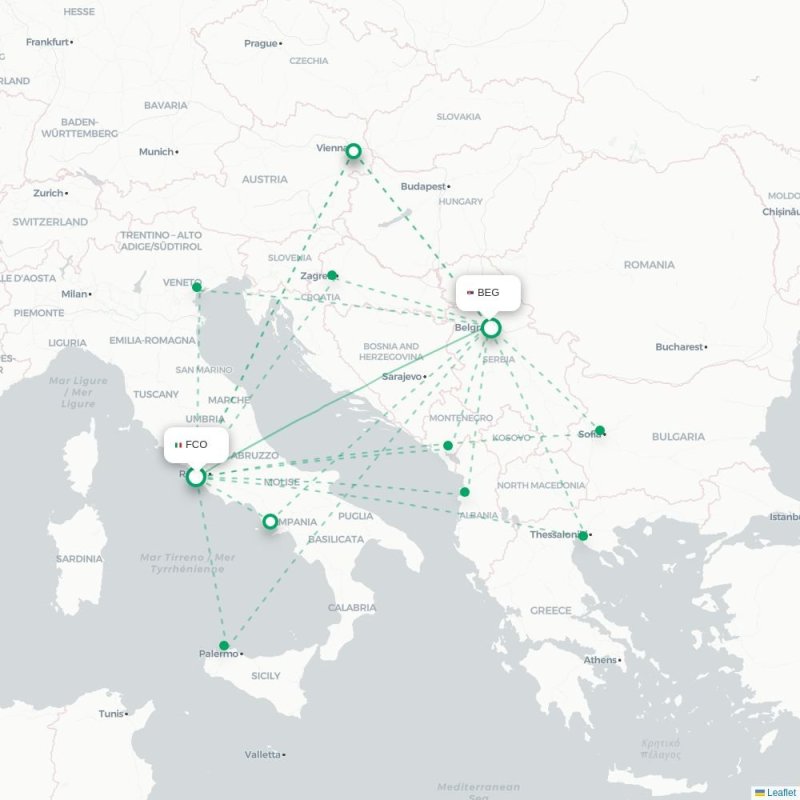 FCO - BEG route map