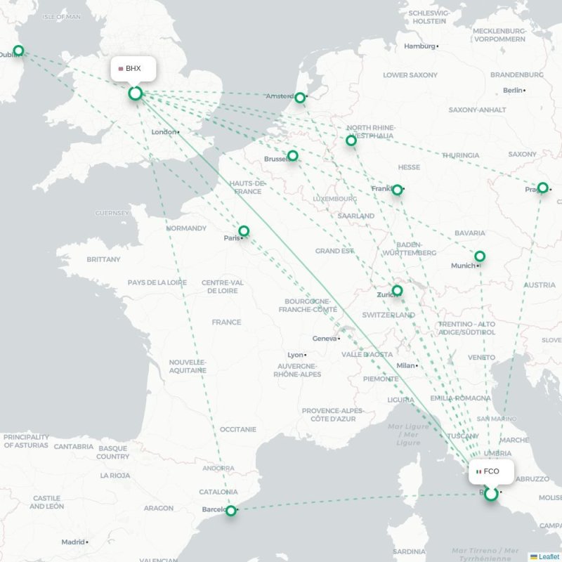 FCO - BHX route map