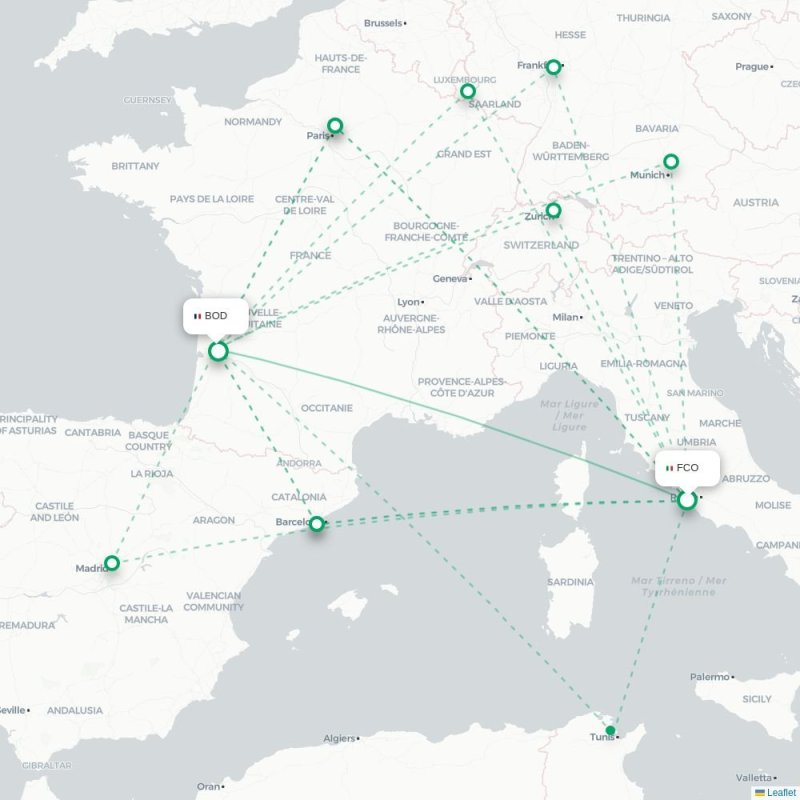 FCO - BOD route map