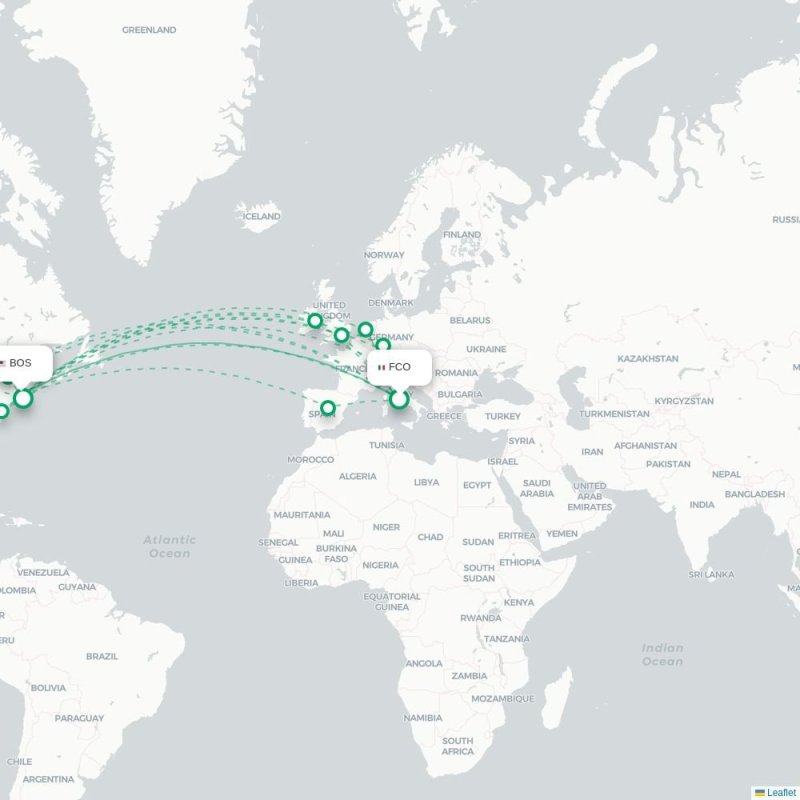 FCO - BOS route map