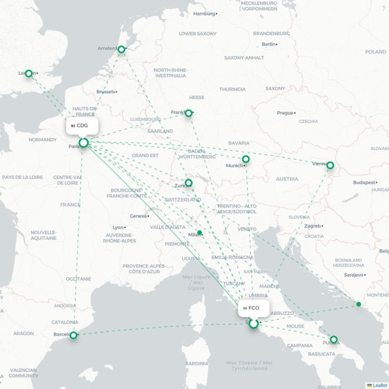FCO - CDG route map