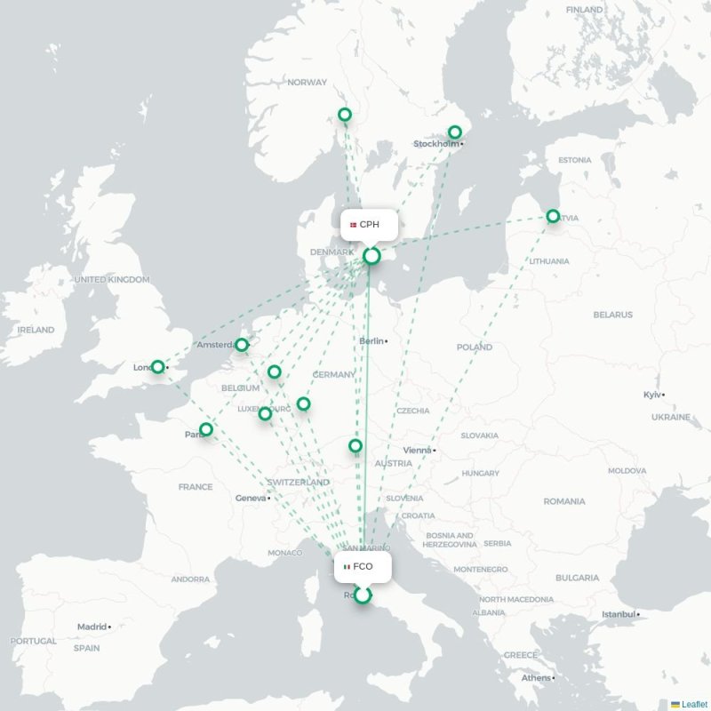 FCO - CPH route map