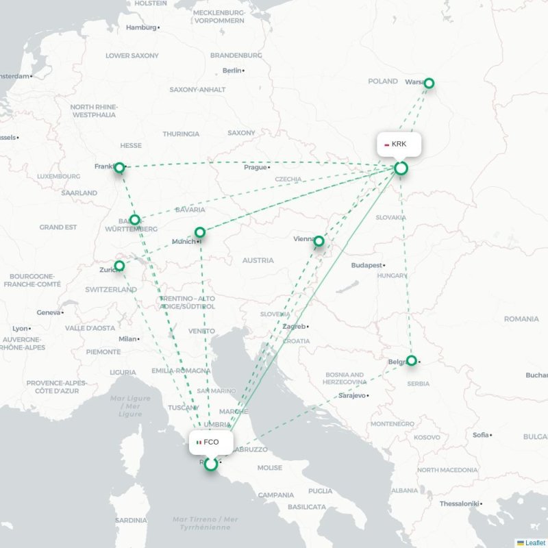 FCO - KRK route map