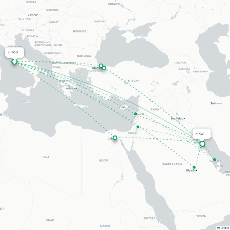 FCO - KWI route map