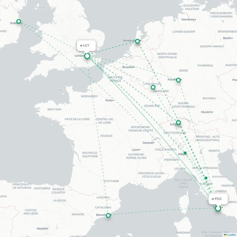 FCO - LCY route map
