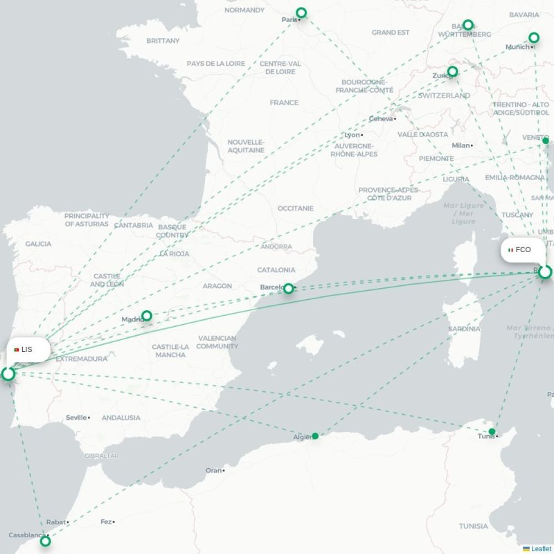 FCO - LIS route map