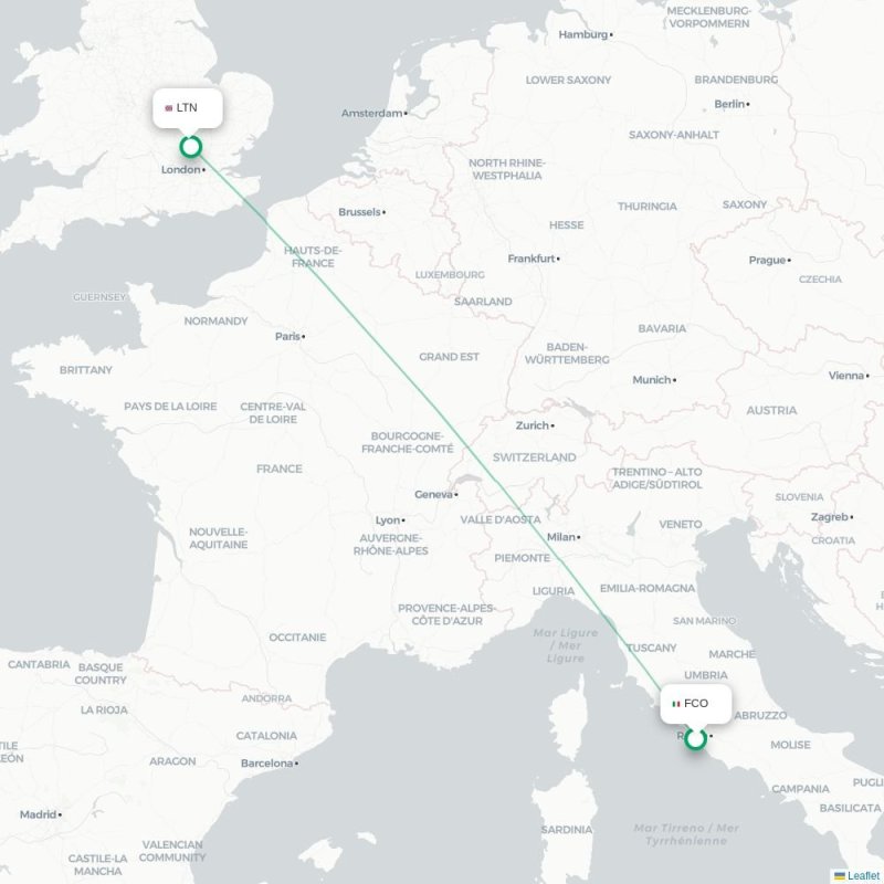 FCO - LTN route map