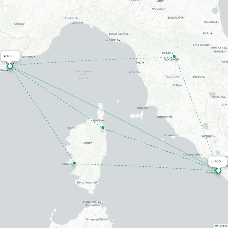FCO - NCE route map