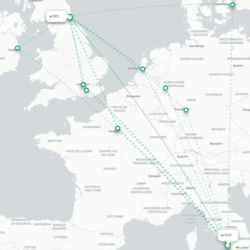 FCO - NCL route map