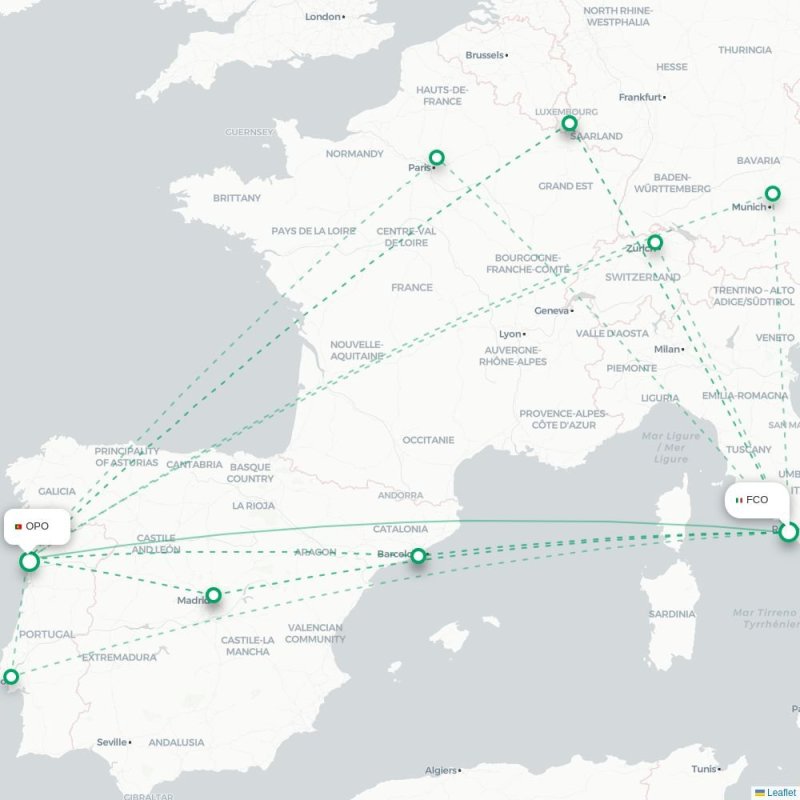 FCO - OPO route map