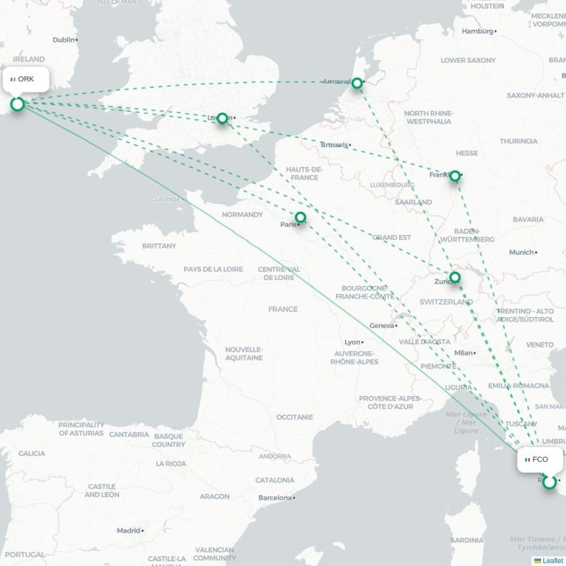 FCO - ORK route map