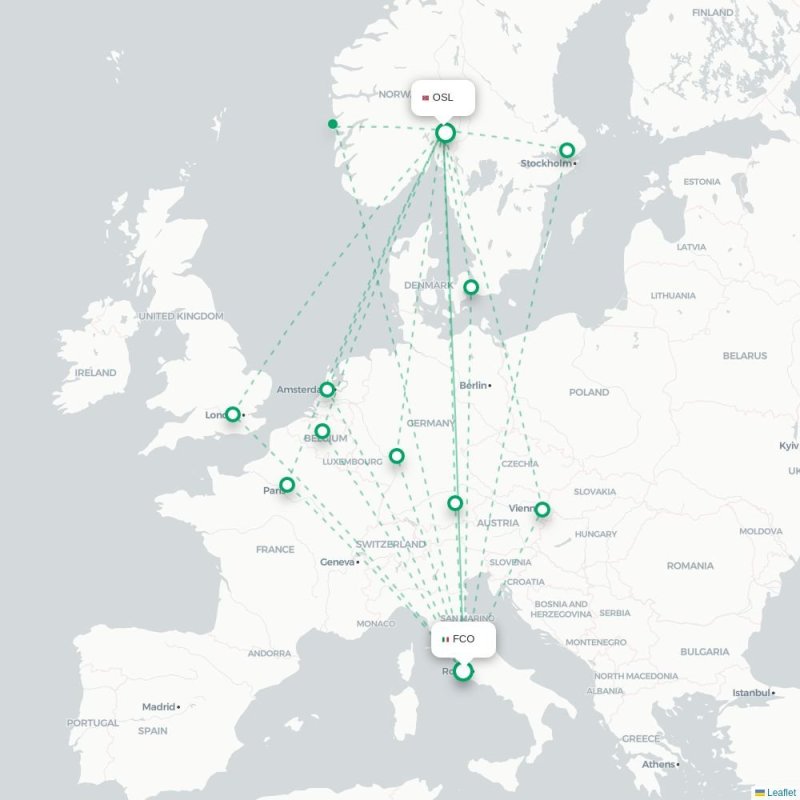 FCO - OSL route map