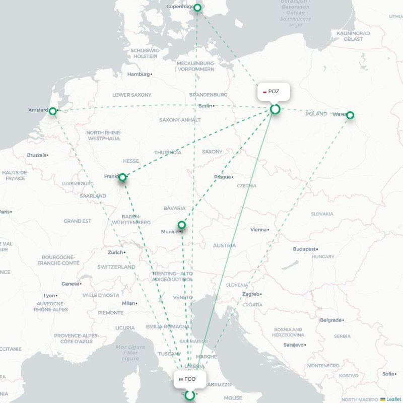 FCO - POZ route map
