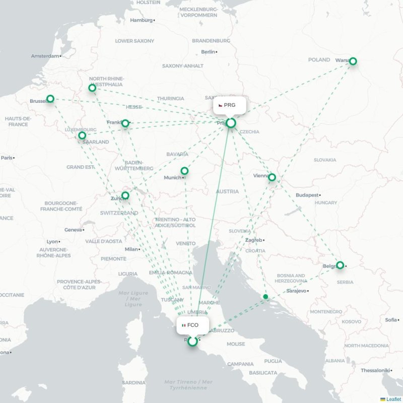 FCO - PRG route map