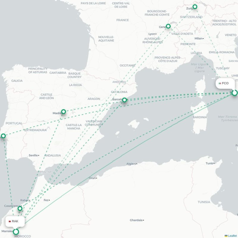 FCO - RAK route map