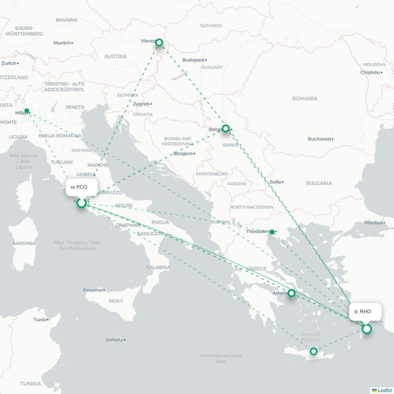 FCO - RHO route map