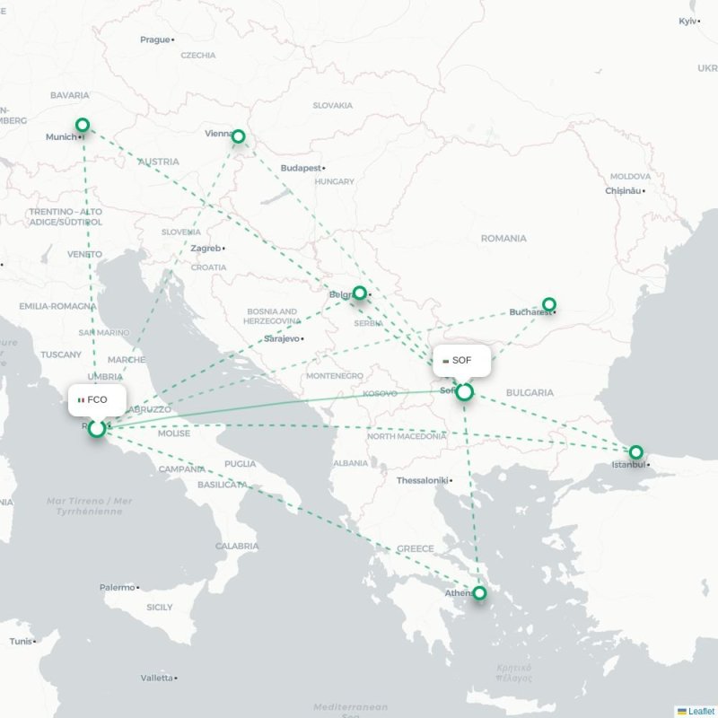 FCO - SOF route map