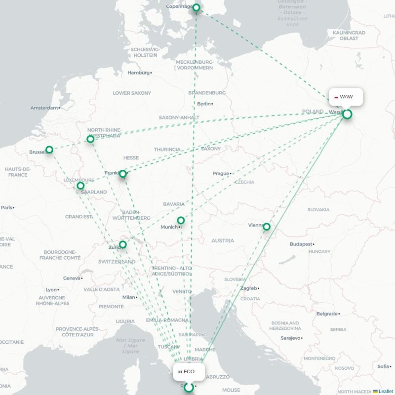 FCO - WAW route map