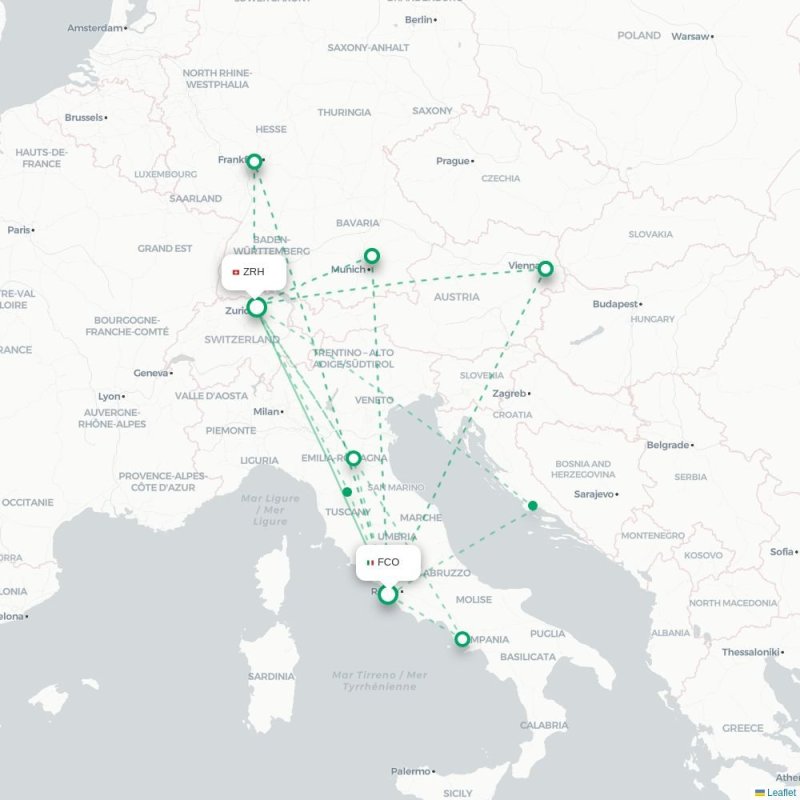 FCO - ZRH route map