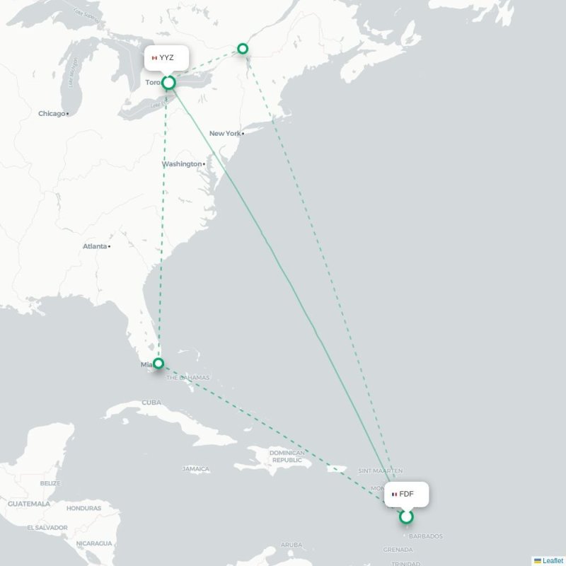 FDF - YYZ route map