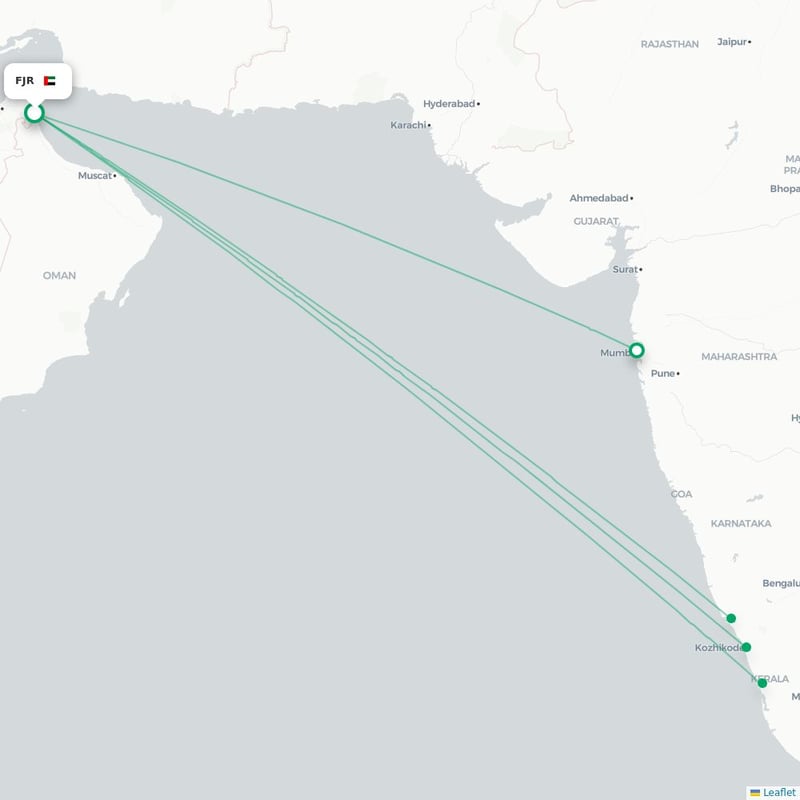 Route map Al-Fujairah  FJR airport