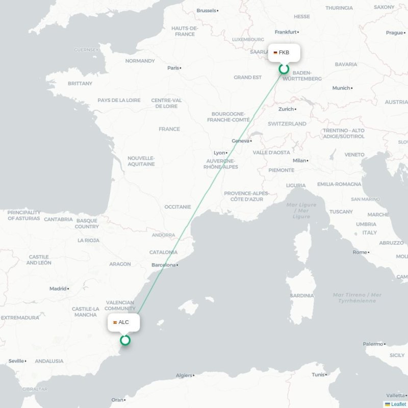 FKB - ALC route map