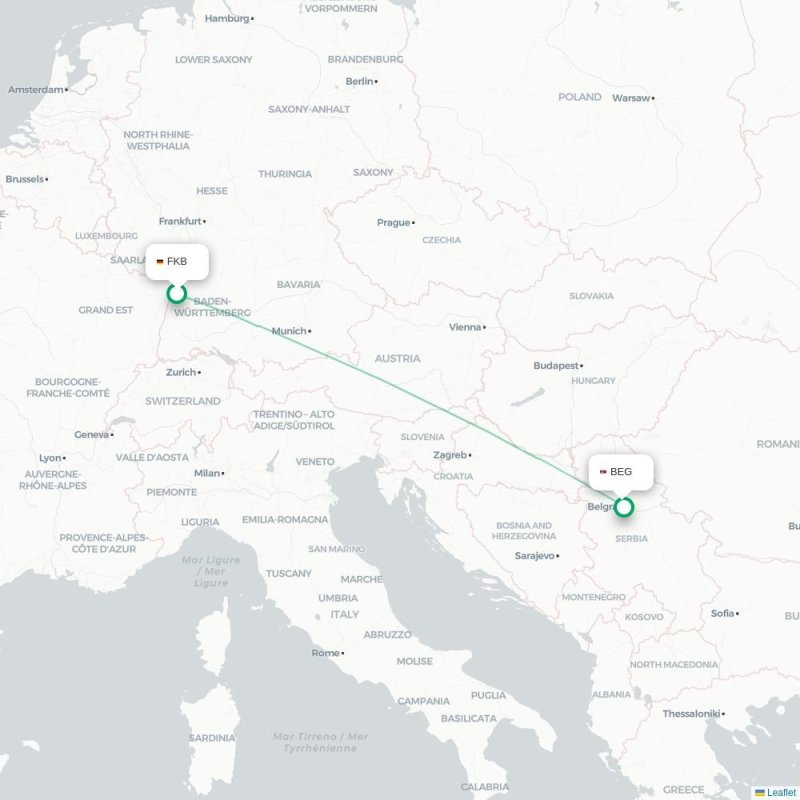 FKB - BEG route map